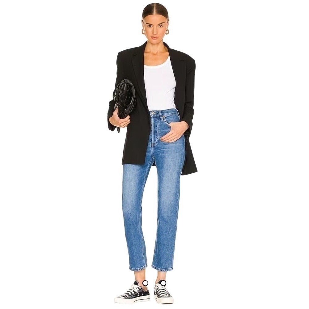 RE/DONE Originals 70s Stove Pipe in Dusted‎ Blue High Rise Ankle Crop Jeans 31